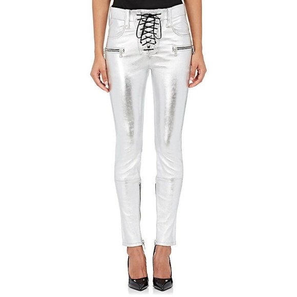Ben Taverniti Unravel Project Women's Sz. 25 Lace Up Skinny Pants In Silver NWT - Picture 1 of 12